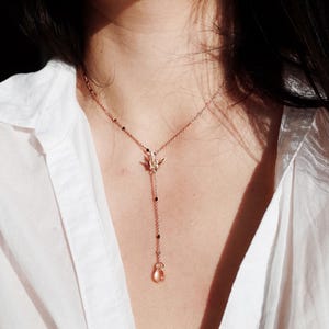 Rosegold Origami Schwan Lariat Halskette: Zierliche Y Tropfen Halskette, romantisch elegantes Design