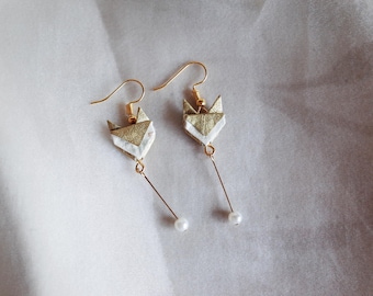 Golden Fox Earrings: Elegant origami Jewelry Gift, wildlife lover gifts