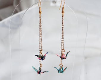 Long Chain earrings, Dainty Bird Jewelry, Japanese Origami Crane, Elegant Earrings for women