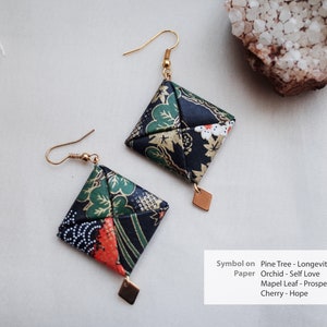 Gioielli origami geometrici, orecchini origami quadrati, gioielli simbolici, gioielli significativi, gioielli geometrici, regalo per lei, regali significativi