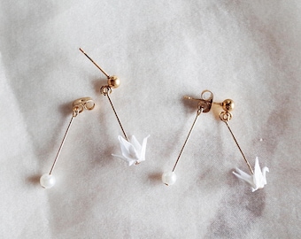 Origami Crane Earrings: Handmade Front-Back Bird Studs, Personalised birthday gift