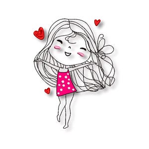 Embroidery file Girl, Doodle Embroidery file Girl, girl, 3 sizes and other sizes on request