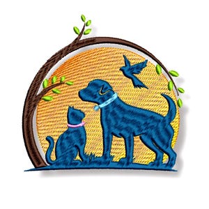 Embroidery file dog, embroidery file cat, embroidery file friends, silhouette, machine embroidery design, digital file for instant download