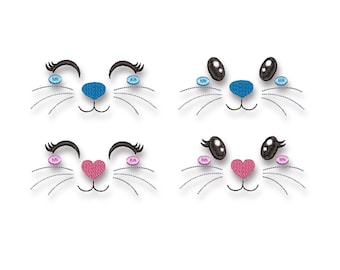Embroidery file rabbit, embroidery file rabbit faces, 4 variations in 2 sizes each