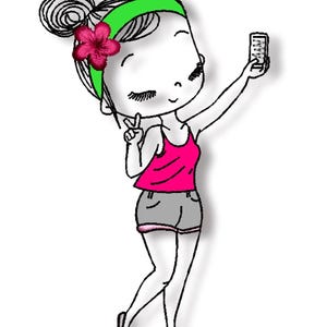 Embroidery file girl, doodle embroidery file girl with mobile phone