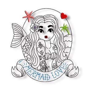 Embroidery file Mermaid, 3 sizes, other sizes on request, digital file for the embroidery machine for instant download