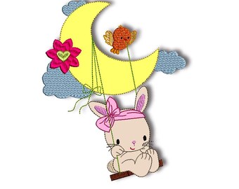 Embroidery file rabbit, appliqué rabbit, two sizes and other sizes on request, digital file for the embroidery machine for instant download