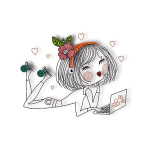 Doodle embroidery file Girl, embroidery file Schoolchild, 2 sizes and other sizes on request