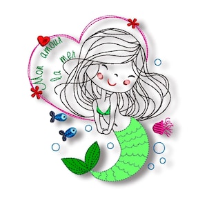 Stickdatei Meerjungfrau, 3 Größen, weitere Größen auf Anfrage, digitale Datei für die Stickmaschine zum Sofortdownload
