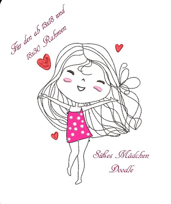 Embroidery File Girl Doodle Girl Doodle Embroidery Design Etsy