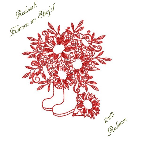 Borduurbestand bloemen, Redwork Blumenvase, Borduurwerk Design Redwork, machine borduurwerk ontwerp bloem