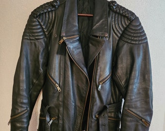 Vintage 80s RABERG leather biker jacket/ Motorcycle leather jacket in black/ Massive leather jacket/ Size M/L