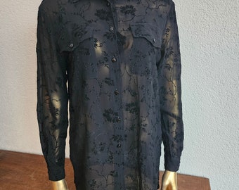 90s Vintage RENATA GIBALDI blouse/ Black viscose blouse/ Vintage blouse/ Size 36 (Small)