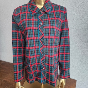 80s Vintage CINQ DEUX jacket/Green red vintage jacket/ Size L