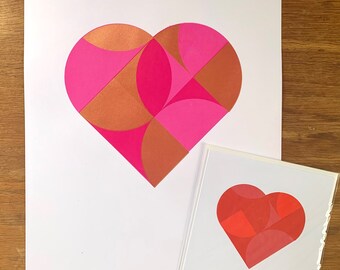 A3 Handprinted Geometric Heart Wall Art, the perfect gift for valentines