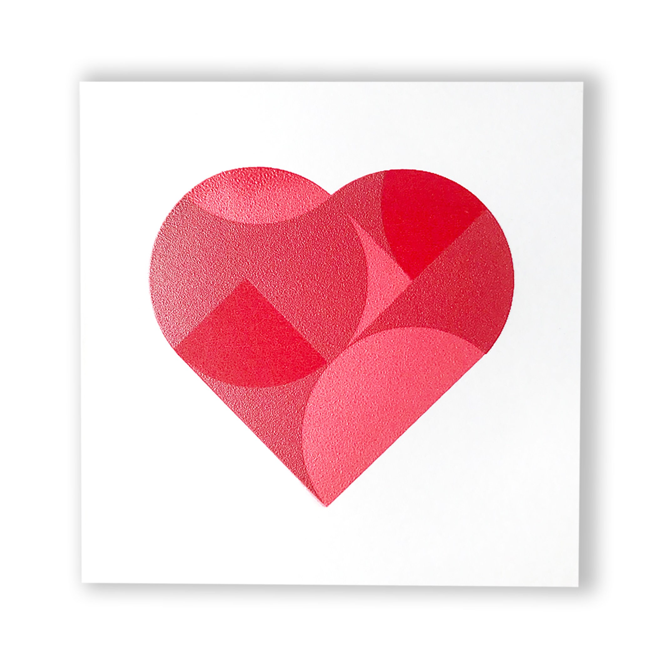 Handprinted Metallic Geometric heart card for Valentines day, anniversary, engagement or wedding