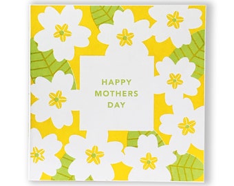 Handprinted Mothers Day card of primose flowers
