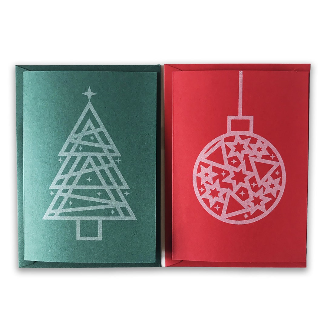 Handprinted Handmade Christmas Cards Multi Pack 2 Designs Etsy
