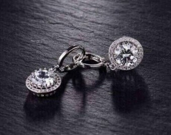 Beautiful halo Wedding Engagement Earring, 925 Sterling Silver, 2 Ct Simulated Diamond, Party Wear Silver Earring Set, Women's Earring Set