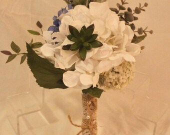 White Hydrangea Bouquet, Succulent Bouquet Eucalyptus Bouquet, Lavender Bouquet, Burlap Bouquet, rustic wedding, Bride Bouquet, Bridesmaid