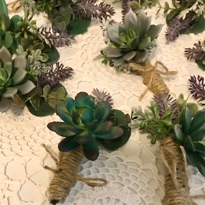 Faux Succulent, Lavender, Eucalyptus, Greenery, Jute Rustic Boutonniere for Wedding/Groom/Groomsmen