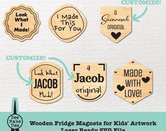 Wooden Fridge Magnets for Kids' Artwork Glowforge Laser Ready Cut File SVG