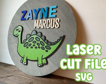 Boys Name Sign SVG, Dinosaur Laser Cut file, Glowforge Ready File, Customizable Dinosaur Sign SVG Digital File