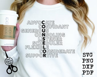 Counselor Shirt SVG|PNG|DXF|pdf clip art digital download graphic cut file| Counselor Vocabulary Shirt