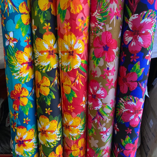 Polynesian Elegance: 36" Polyester Fabric with Poly Cotton Feel– Hawaiian and Floral Fusion- Made In Thailand - Low Price - Roll Wholesale