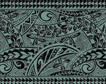 Polynesian Tribal Fabric – Vintage Jade Poly Cotton Blend Fabric, 44” Wide Island Print by the Yard
