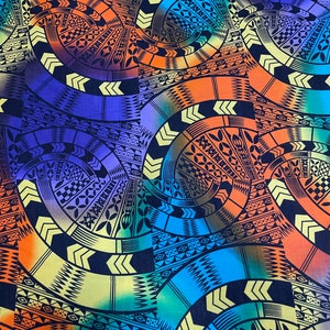 Polynesian Tapa Fabric - Colorful Tribal Hawaiian Cute and Unique Fabric Design - Sold by the Yard - Luxury Rayon Quality 45&quot;