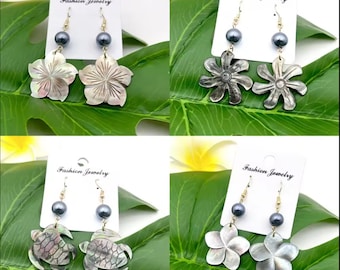 Conjunto de aretes tropicales de la isla polinesia - Resina en relieve con perla - Diseño 102