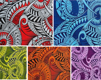 Polynesian Tribal Fabric – 45” Wide | Lightweight Soft Poly Cotton Feel | Sold by Yard or Roll | Made in Thailand | Island Design| Wholesale