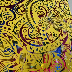 GTEX Collection- Exquisite Traditional Polynesian Tattoo Design | Foil Fabric - Stretch Scuba Fabric - 63&quot; High-Quality Shimmer Design