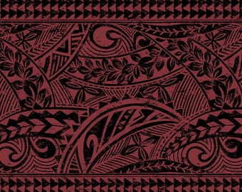 Polynesian Tribal Fabric – Dark Rosewood Poly Cotton Blend Fabric, 44” Wide Island Print by the Yard