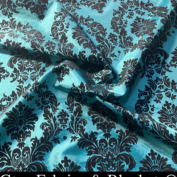 Royal Victorian Gothic Damask Taffeta Flocked Fabric for Dresses, Home Decor, Apparel, Curtains, ETC by the Yard (58") Soft Textured Damask