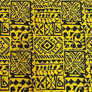 Polynesian Fabric -Tapa Fabric, Block Print, Tribal, Samoan, Fiji, Island Fabric - Sold by the Yard -100% Cotton Lt Bark Cloth -Doby Cotton