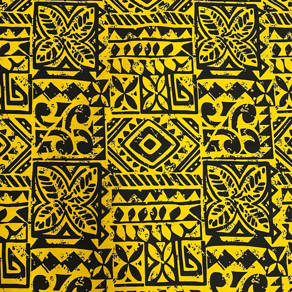 Polynesian Fabric -Tapa Fabric, Block Print, Tribal, Samoan, Fiji, Island Fabric - Sold by the Yard -100% Cotton Lt Bark Cloth -Doby Cotton