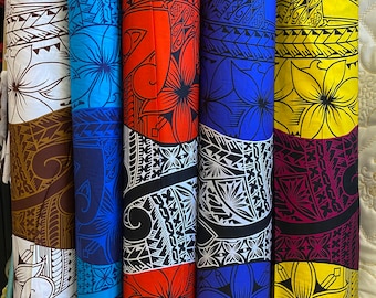 GTEX Collection - Polynesian Fabric -Tribal Tattoo and Floral Design, Island Fabric - Sold by the Yard - 100% Cotton Fabric 45" - New Design