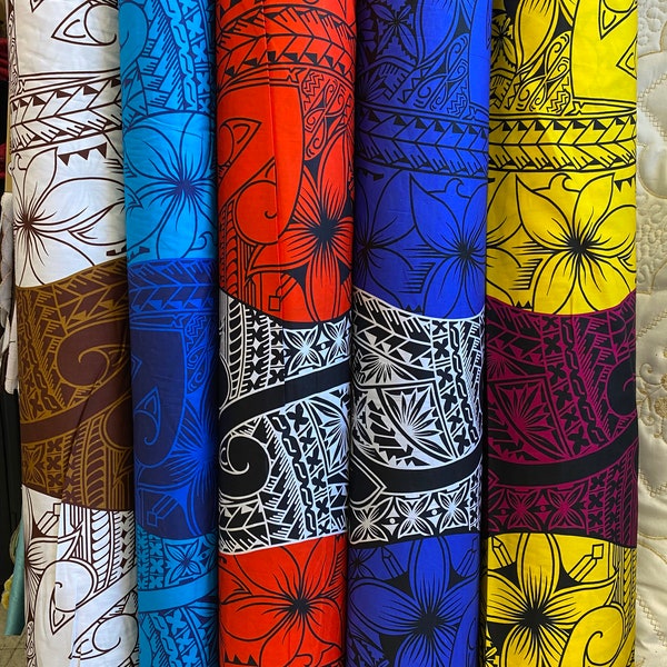 GTEX Collection - Polynesian Fabric -Tribal Tattoo and Floral Design, Island Fabric - Sold by the Yard - 100% Cotton Fabric 45" - New Design