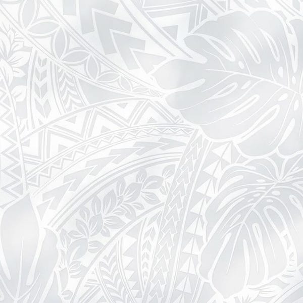 Polynesian Tribal Monstera Fabric – White on White Poly Cotton Blend Fabric, 44” Wide Island Print by the Yard