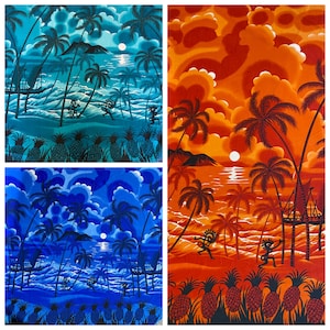 GTEX Collection - Island Print Tropical Hawaiian Polynesian Print Peach Skin Fabric 45&quot; Sold By The Yard