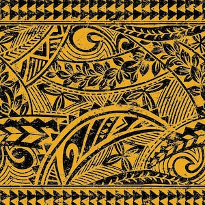 Polynesian Tribal Fabric – Yellow Gold Poly Cotton Blend Fabric, 44” Wide Island Print by the Yard