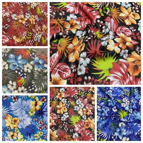 GTEX Collection C111 - Hawaiian Print Luau Floral All Over Design - Poly Cotton Fabric 60"