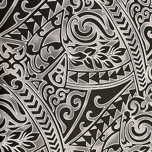 Polynesian Tapa Fabric - Tribal Tattoo Hawaiian Cute and Unique Fabric Design - Sold by the Yard - Luxury Cotton Quality 45&quot;