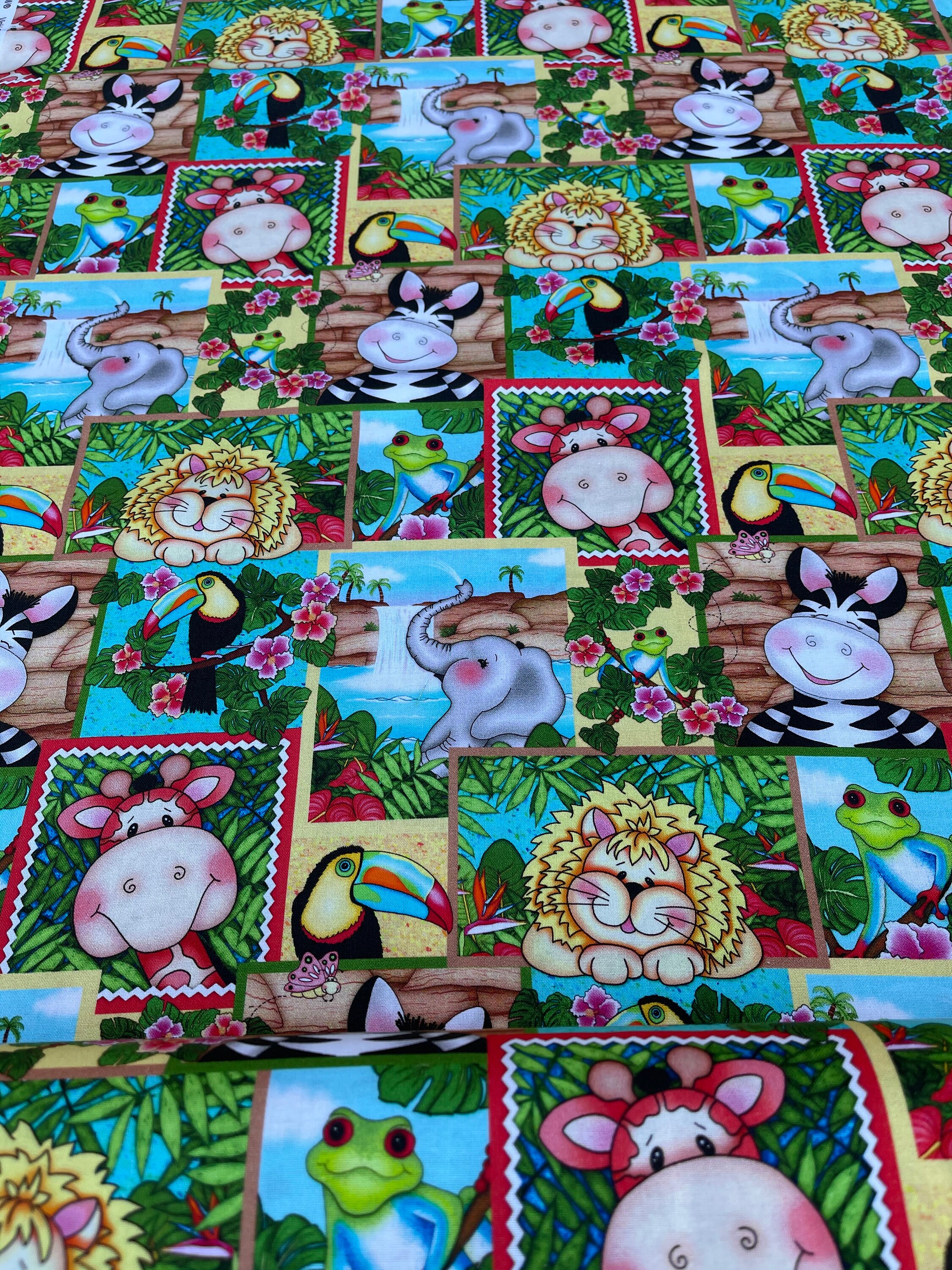 Kids Novelty Cotton Fabric Safari 100 Cotton Elephant Zebra Etsy