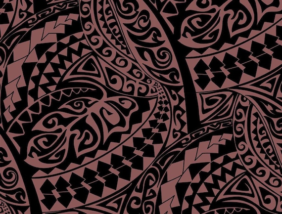 Polynesian Tribal Fabric – Plum and Black 100% Cotton, 44” Wide