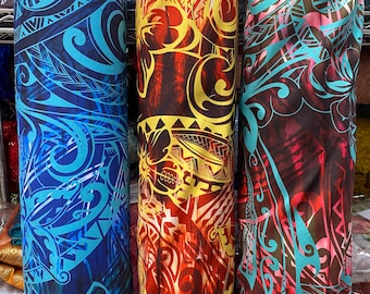 Nueva tela polinesia con estampados florales y tribales tropicales - Piel de melocotón - Corte a medida de 58" de ancho - Nuevo diseño - Tela hawaiana isleña