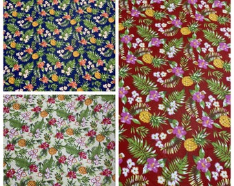 Hawaiian Print Luau Floral Pineapple Toss 100% Cotton Fabric 45" Island Print Sold By The Yard or Choose Length