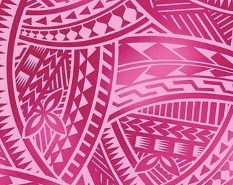 New Style Polynesian Tribal Tapa Tattoo Fabric – Fuchsia & Pink Poly Cotton Blend Fabric, 44” Wide Island Print by the Yard